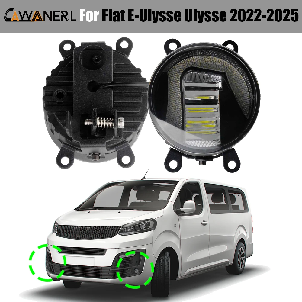 2IN1 30W Car Right + Left LED Fog Light + DRL Daytime Running Lamp Design White For Fiat E-Ulysse Ulysse 2022 2023 2024 2025