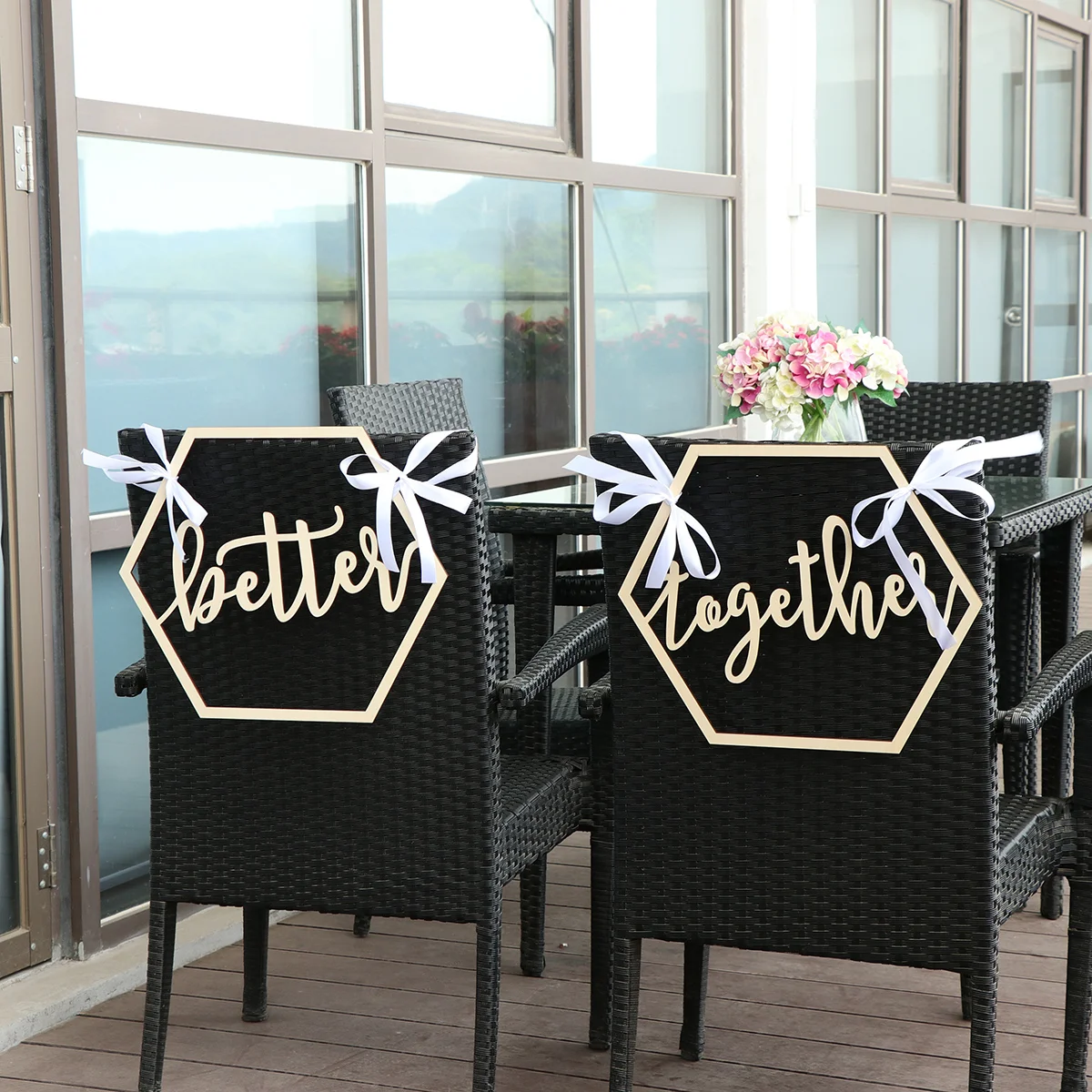 2pcs Hexagon Wedding Chair Signs Wooden Better Together for Bride and Groom Wedding Chairs Hanging better together wedding sign