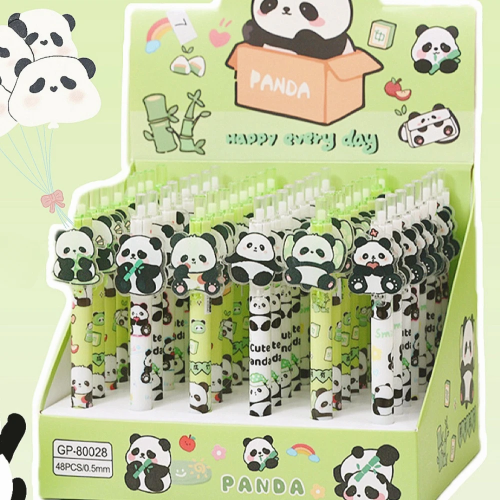 6 pcs/lot Cartoon Panda Bamboo Mechanical Gel Pens School Office Writing Supplies Cute Gift Prizes Cute Stationery Pen