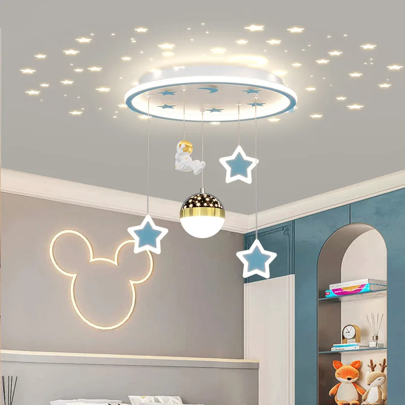 New Modern Led Chandeliers For Children's Room Bedroom Study Kids Baby Blue Astronaut Ceiling Lamps Decor Pendant Lights Fixture