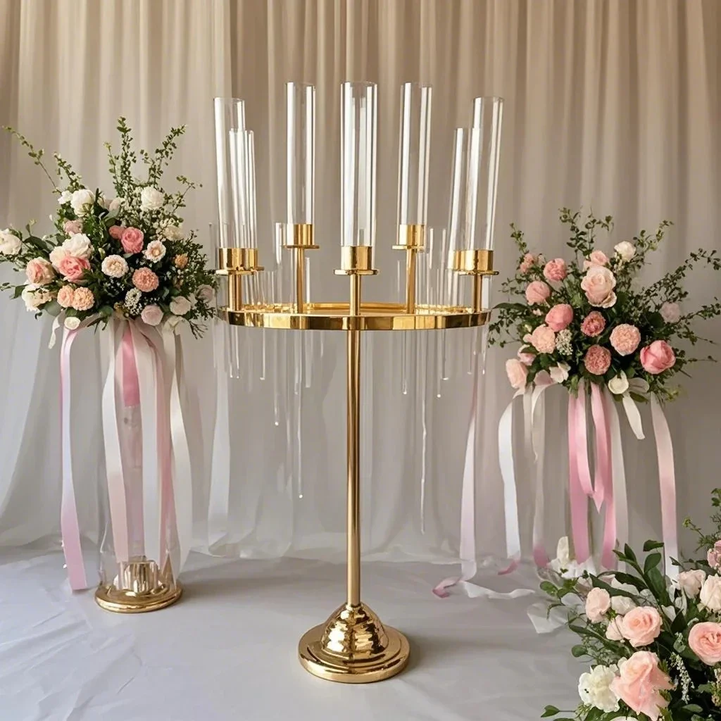 2/10 قطعة شمعدان الزفاف المعدني 9-الذراع الشمعدانات المركزية لديكور الطاولة ، حامل مزهرية الزهور المنزلي للحفلات #1