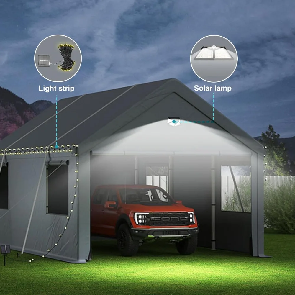 10x20FT Heavy Duty Carport-Überdachung, extra große tragbare Auto-Zeltgarage mit aufrollbaren Fenstern und Ganzjahres-Planenabdeckung