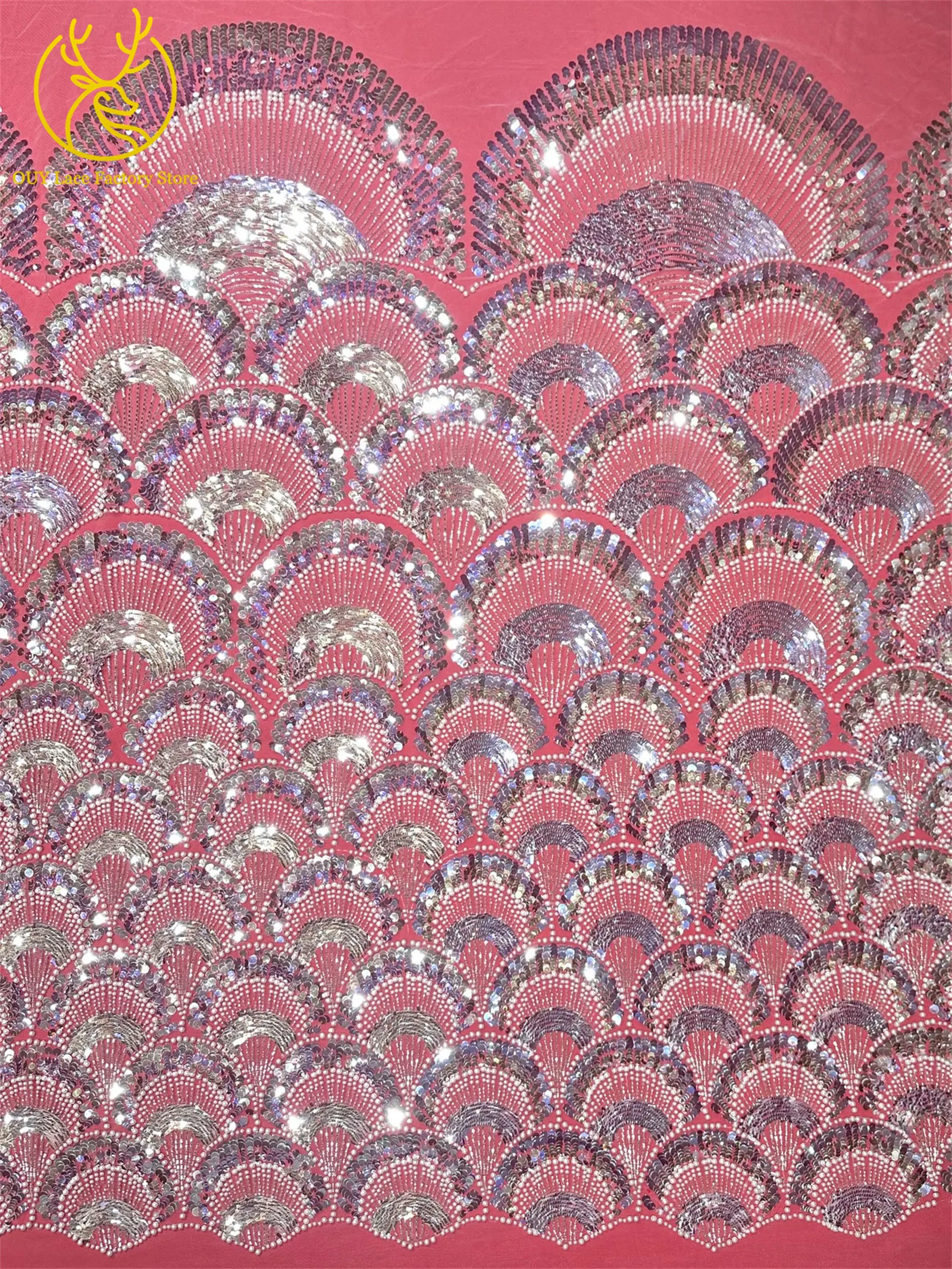 Roter französischer Tüll mit Perlen und Pailletten, Spitzenstoff 2026, hochwertiger afrikanischer Spitzenstoff, nigerianisch, zum Nähen von Hochzeits- und Abendkleidern – Detail 11