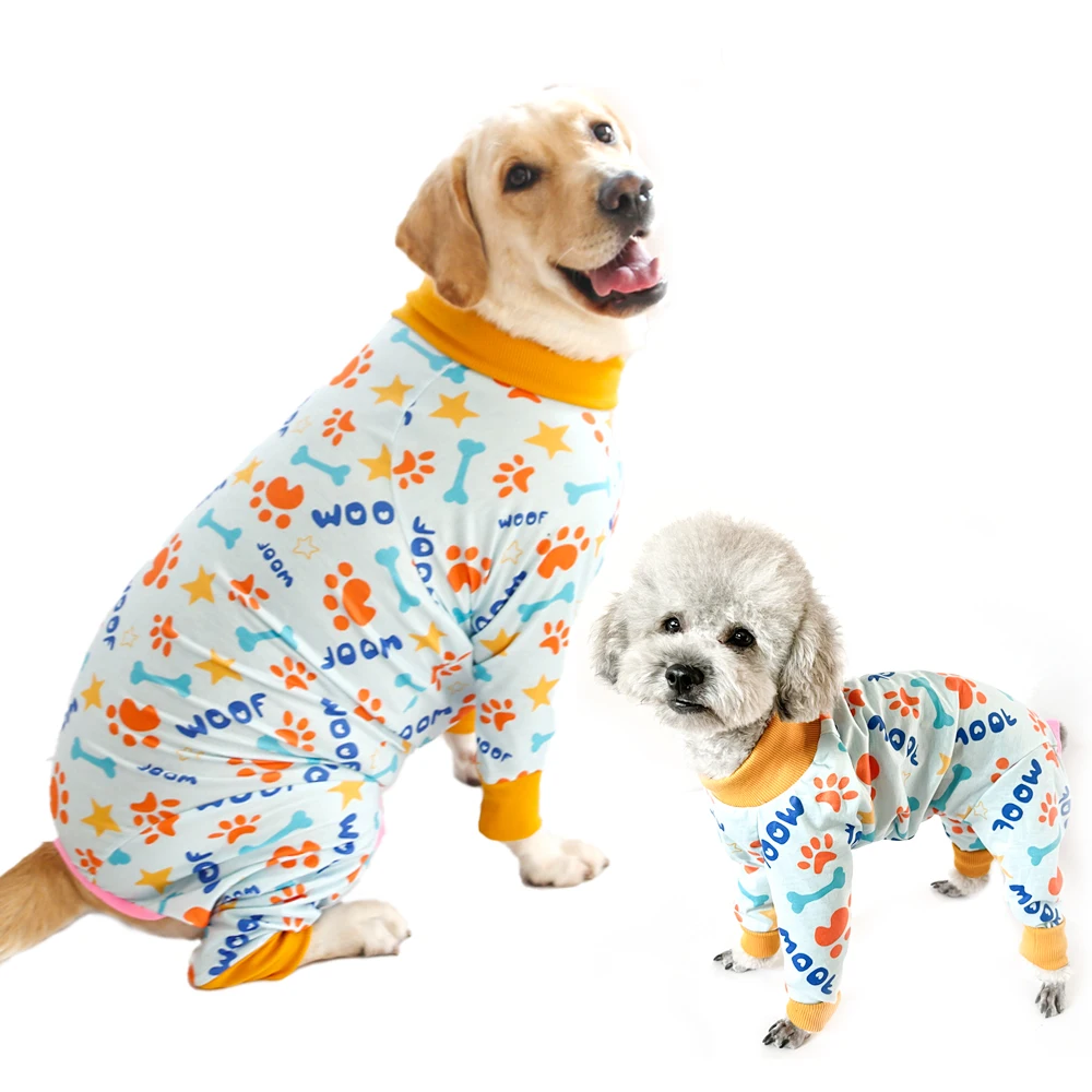 2024 New Cute Print Dog Four-legged Soft Long Sleeve Onesie Surgery Recovery Suit Prevent Shedding Hair Dog Pajamas For Home