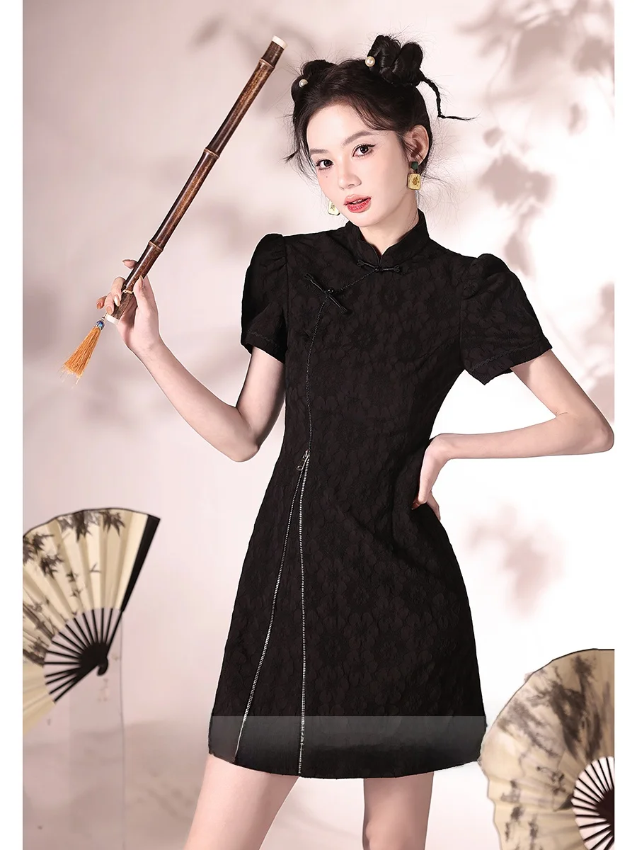 

Новая китайская версия Bla Young Sle ort: повседневная одежда малого размера в стиле ретро с косым воротником.