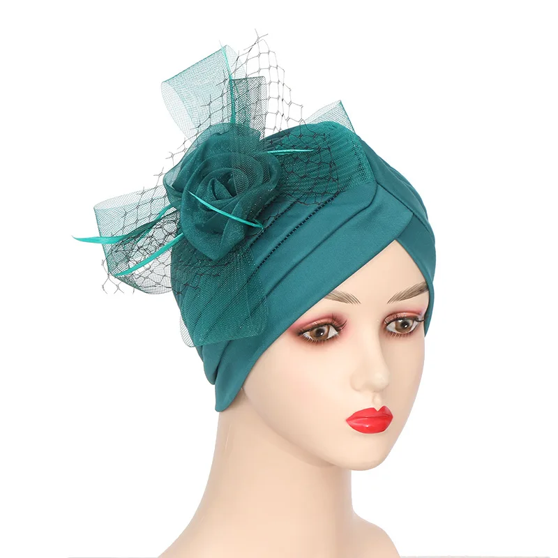 African Women Auto Gele Headtie Big Flower Turban Chemo Cap Muslim Hijab Bonnet Hair Loss Headscarf Wedding Head Wrap Scarf Hat