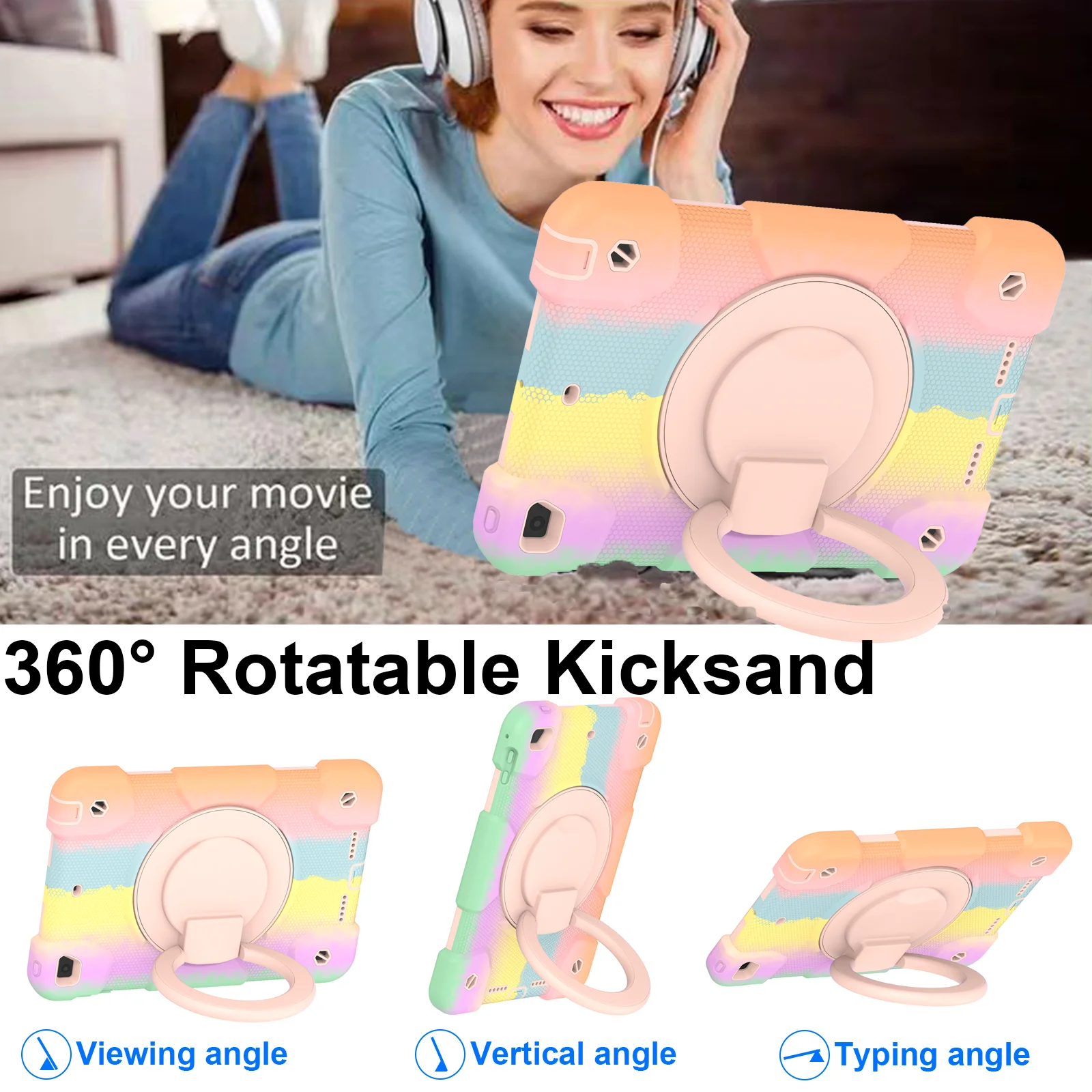 Funda PC Silicone Case for iPad Mini 4 5 7.9" 360 Rotation Stand Cover With Handle Grip Shoulder Strap Colourful Protect Shell 