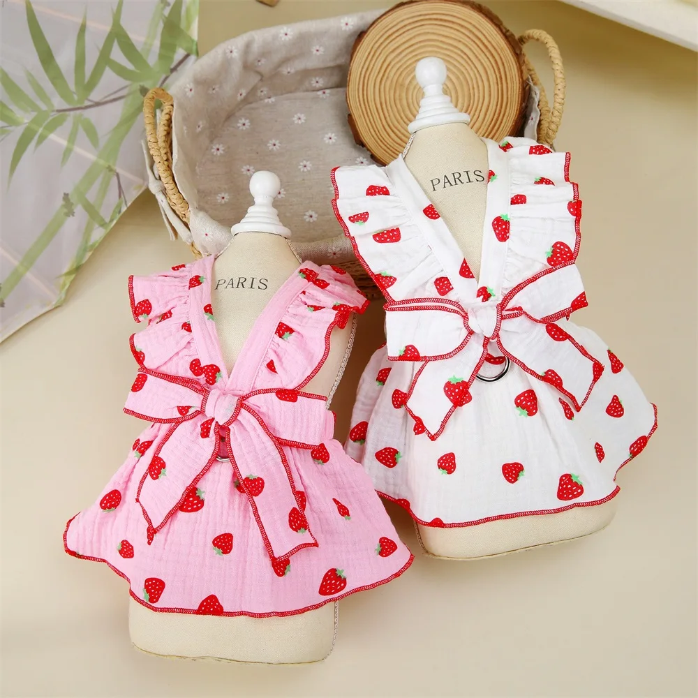 Strawberry Pattern Small Dog Clothes Summer Princess Dog Dresses Breathable Puppy Clothing Pet Cat Skirts for Pomeranian