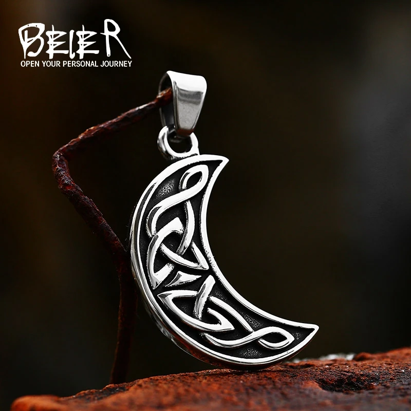 BEIER Europe Celtic knot Retro Crescent Shape lightning Pendant Necklace Quality Stainless Steel Simple jewelry For Man BP8-1014