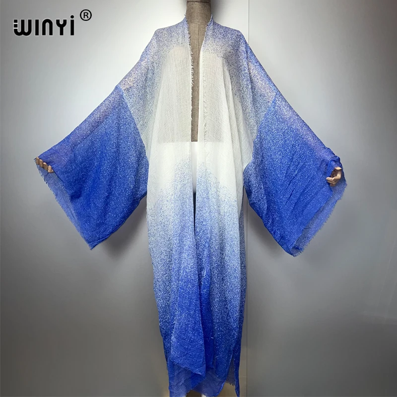 Winyi quimono 2025 verão cor gradiente roupas de praia para mulheres cover-up casaco longo elegante áfrica casaco maxi vestido boho beachwear
