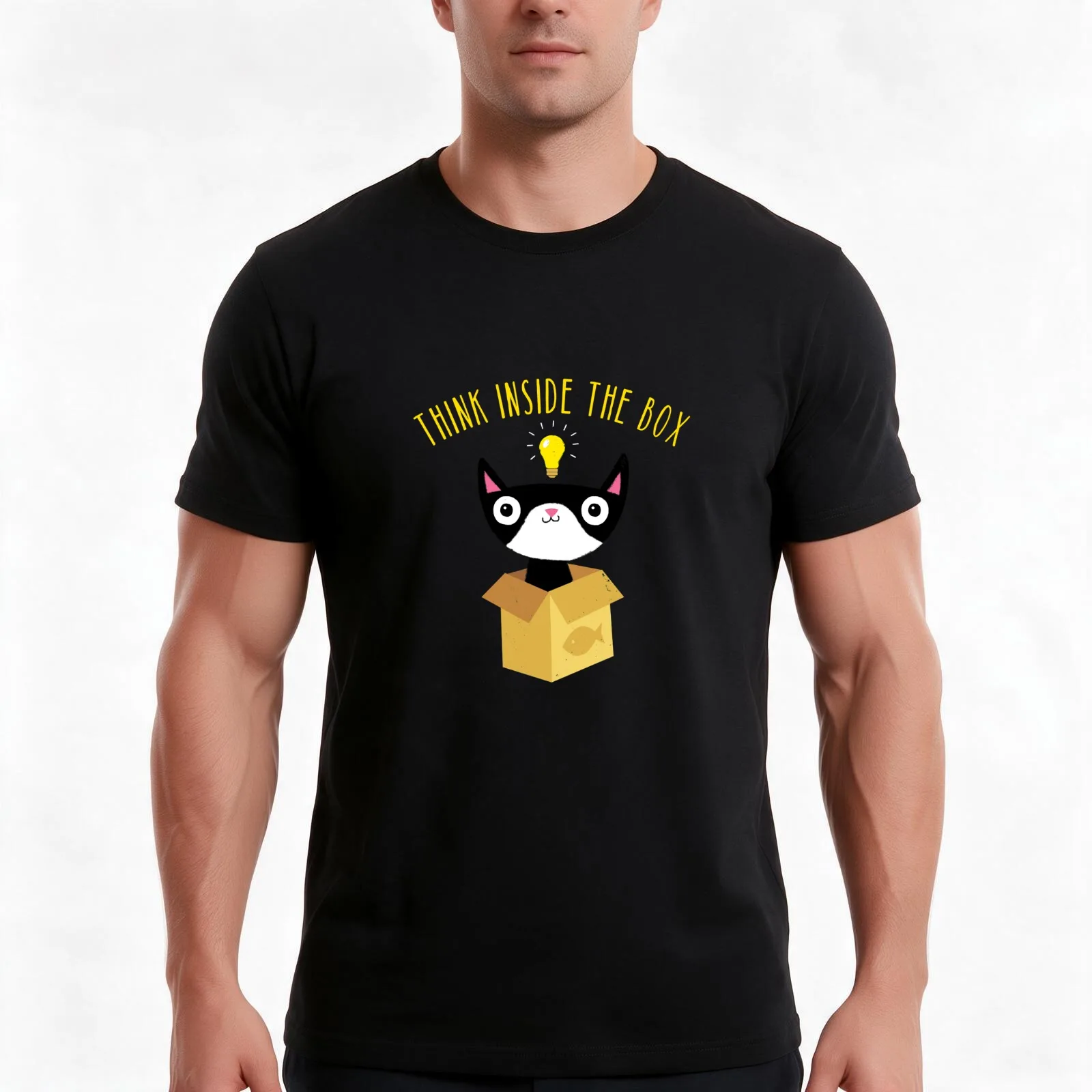 Think Inside The Box T-Shirt, Summer Casual Cotton Tee, Oversized Streetwear Tops, Vintage Graphic Print, Loose Fit Short Sleeve