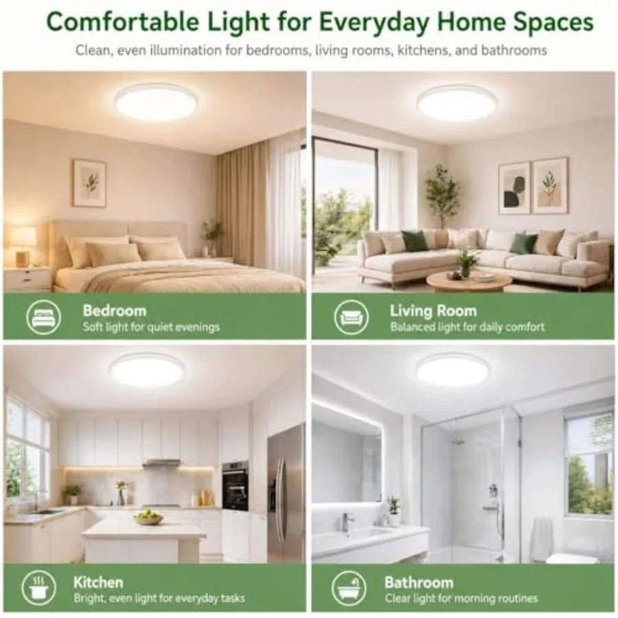 4Pack LED Flush Mount Ceiling Light, 12 Inch 24W Dimmable Round Ceiling Fixture, Low Profile Hardwired Ceiling Lamp for Bedroom
