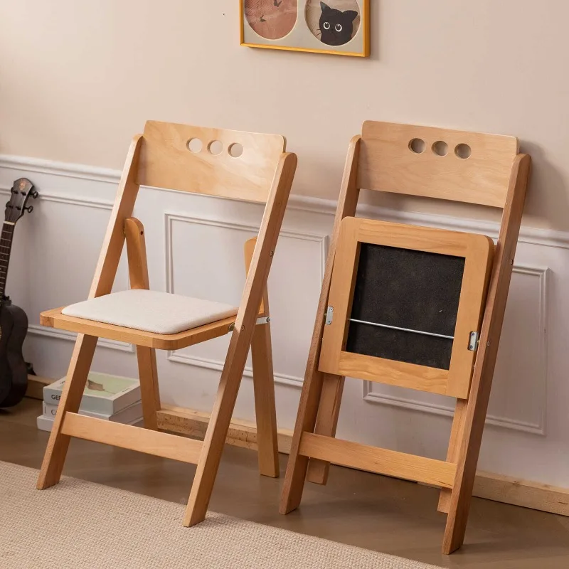 

Folding Solid Wood Chair, Nordic Style Padded Backrest Dining Chair,Portable Space-Saving Seat for Home, Kitchen, Study, Camping