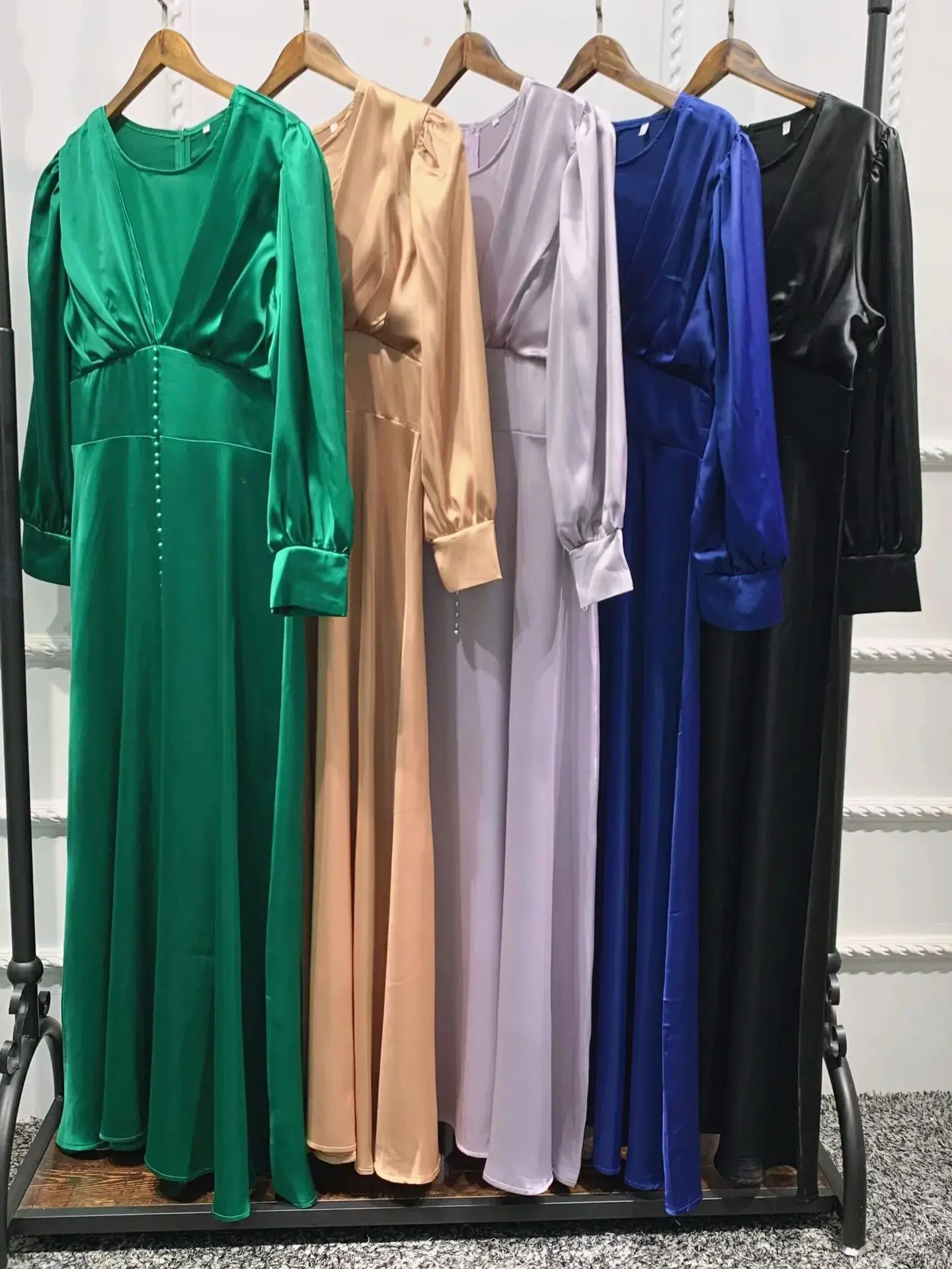 Ramadan Eid Satin musulman Abaya Damen dubaï Islam arabe caftan robes modestes Abayas pour les femmes Kebaya Robe Femme Musulmane