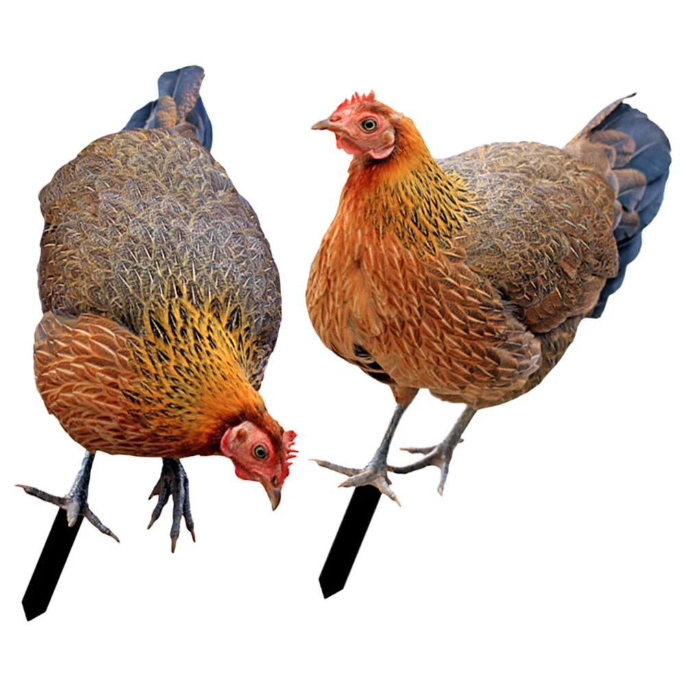 

2 Pcs Decorative Garden Inserts Outdoor Courtyard Decoration Metal Simulation Chicken Acrylic Decorations for Patio and