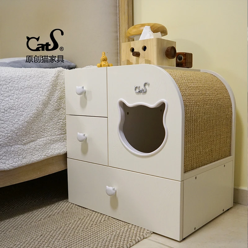 Cat Shared Furniture Solid Wood Anti-Cat Bite Line Bedside Table and Cat Nest