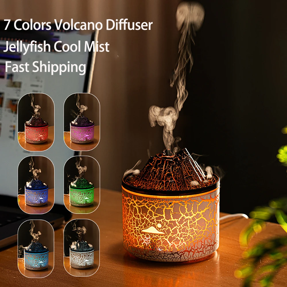 

Volcano Diffuser Essential Oils Jellyfish Cool Mist Air Humidifier Flame Aroma Diffuser for Bedroom Smell for Home 180ml 7 Color