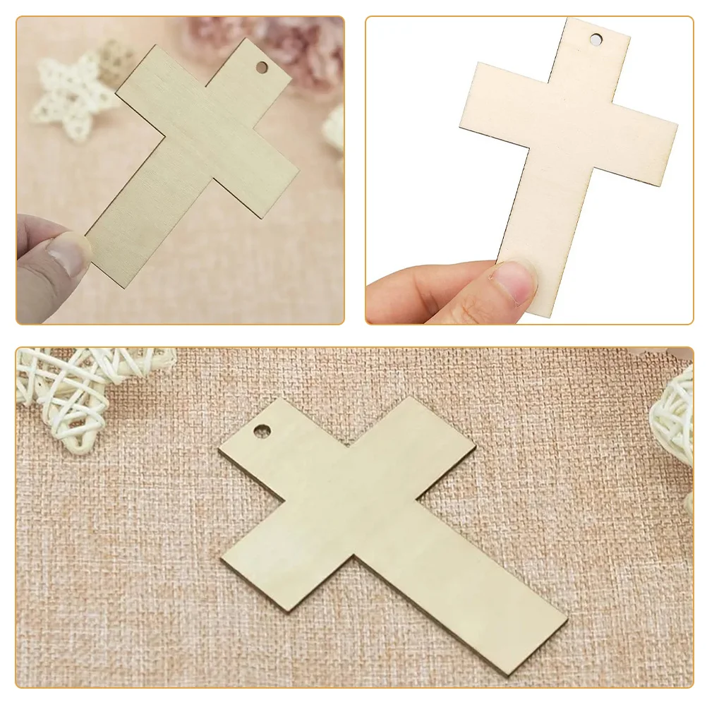 

10pcs Cross Shape Wooden Chips Unfinished Wood Cutouts For Diy Crafts Kids Painting Home Decor Church Easter Ornament