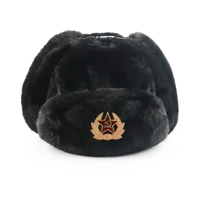 CCCP Soviet Badge Ushanka Winter Bomber Hat Men & Women Faux Rabbit Fur Earflap Snow Cap Army Pilot Trapper Trooper Style