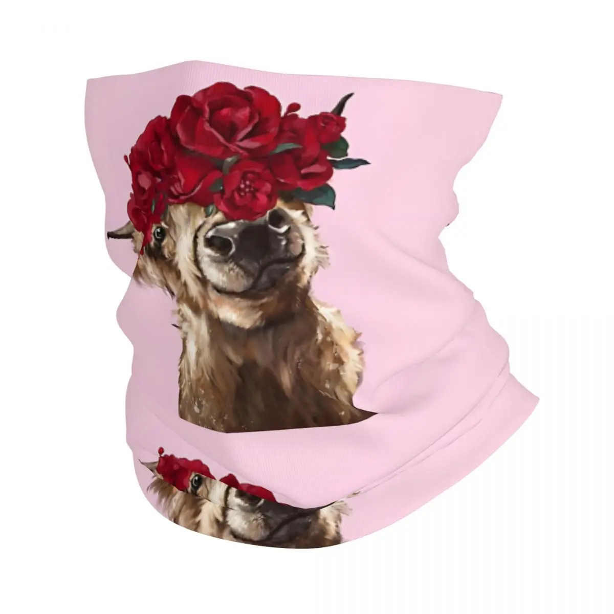 Highland Cown With Rose Crown In Pink Bandana Neck Gaiter Printed Balaclavas Wrap Scarf Multifunctional Cycling RunningMen Adult