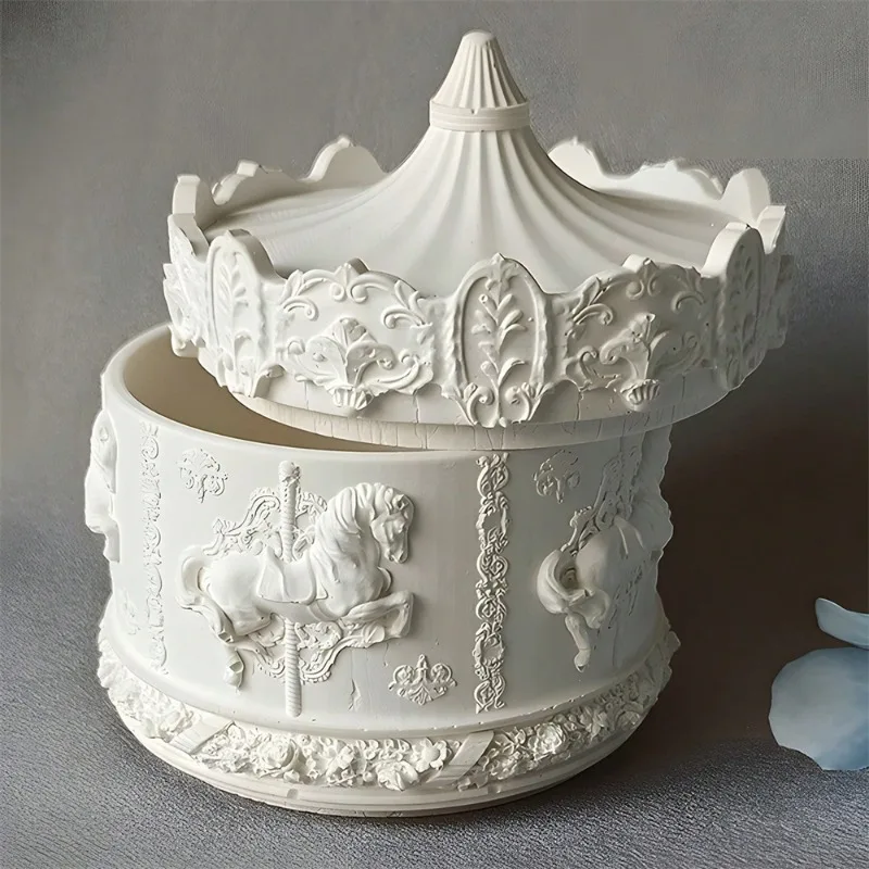 

1pc Candle Jar Resin Mold Carousel Silicone Molds With Lids Epoxy Resin Casting Molds For DIY Jewelry Storage Box Organizer
