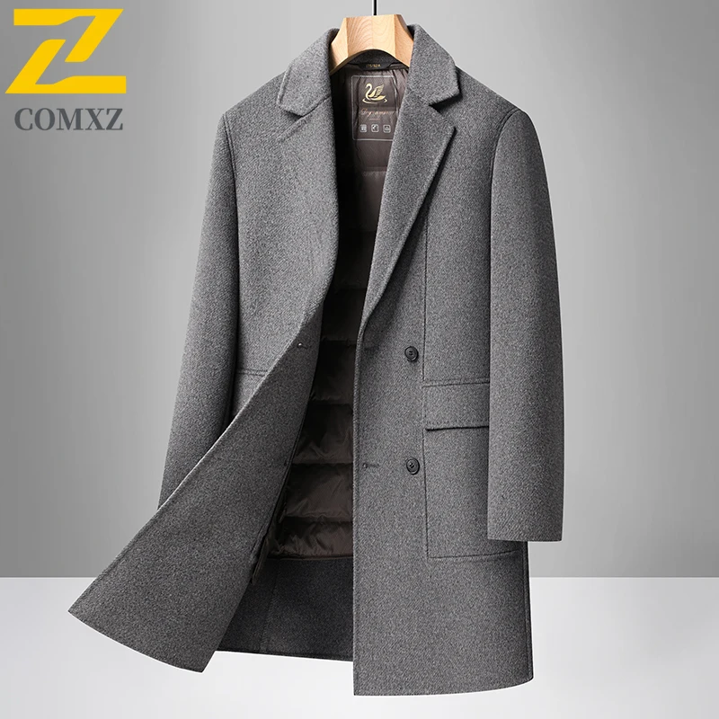

COMXZ Mens Down Jacket Notch Collar Korean Style Lightweight Puffer Coat Classic Detachable Inner Layer Warm Winter Wool Jackets