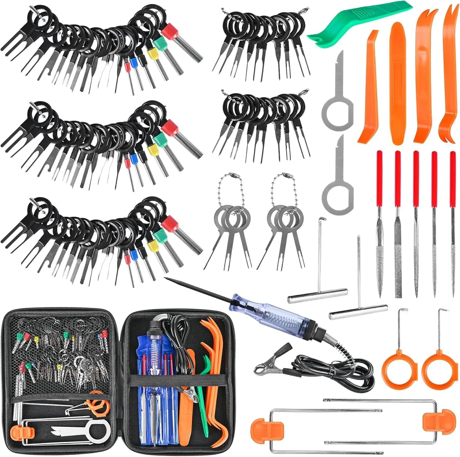 

96-Piece Terminal Removal Tool Kit with Pin Extractor, Circuit Tester, and Cleaner for Automotive and Household Use