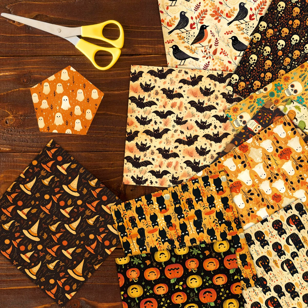 12pcs Halloween Theme Craft Paper,Durable Material For Scrapbooking,Origami,Card Making,Gift Wrapping,Halloween Party Decoration
