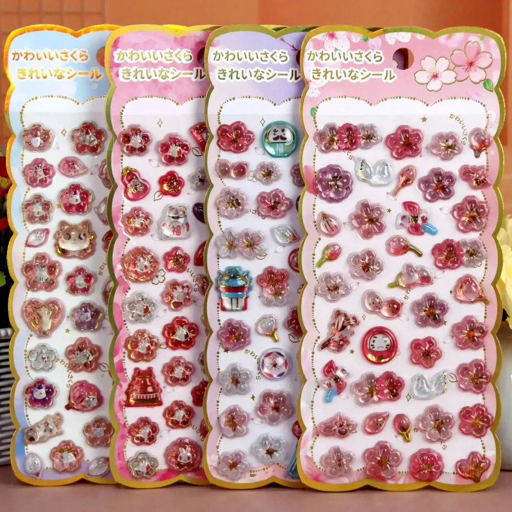 

Kawaii Japanese 3D Daruma Wind Chime Torii Gate Cherry Blossom Relief Crystal Sticker for Scrapbooking Cute Decor School Supply