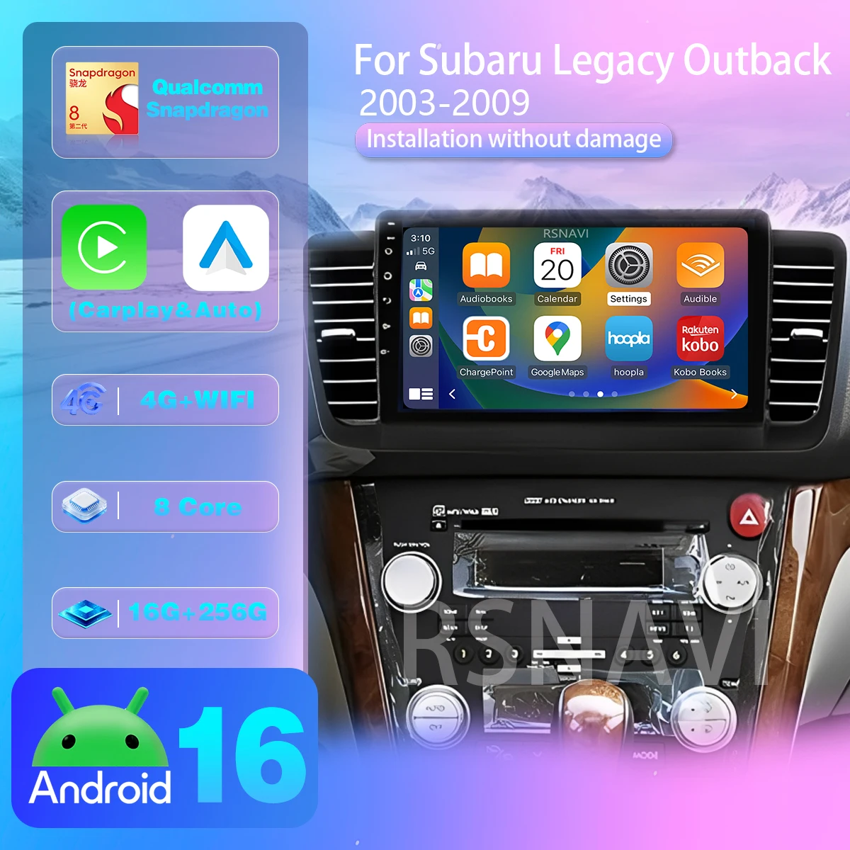 Android 16 For Subaru Outback 3 Legacy 4 2003-2009 Carplay Auto Car Radio with Wireless CarPlay Plug and Play Snapdragon WIFI+4G