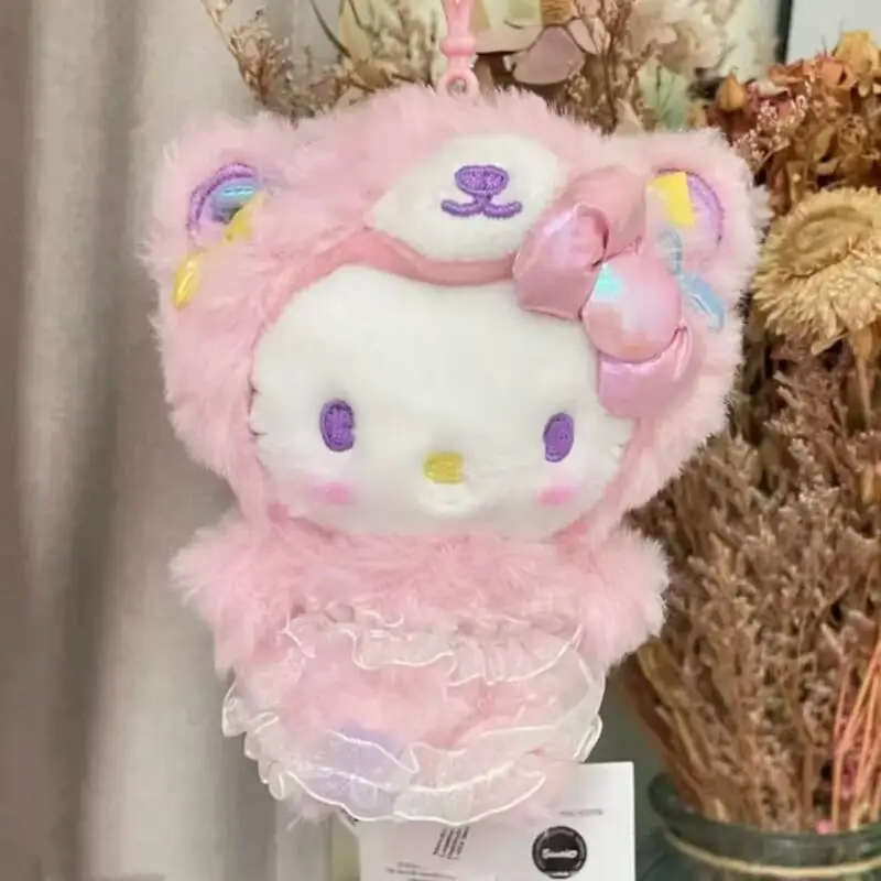 

Kawaii Hello Kitty Girlish Bear Plush Doll Cute Soft Stuffed Toy Fashion Bag Pendant Keychain Daily Decor Accessories