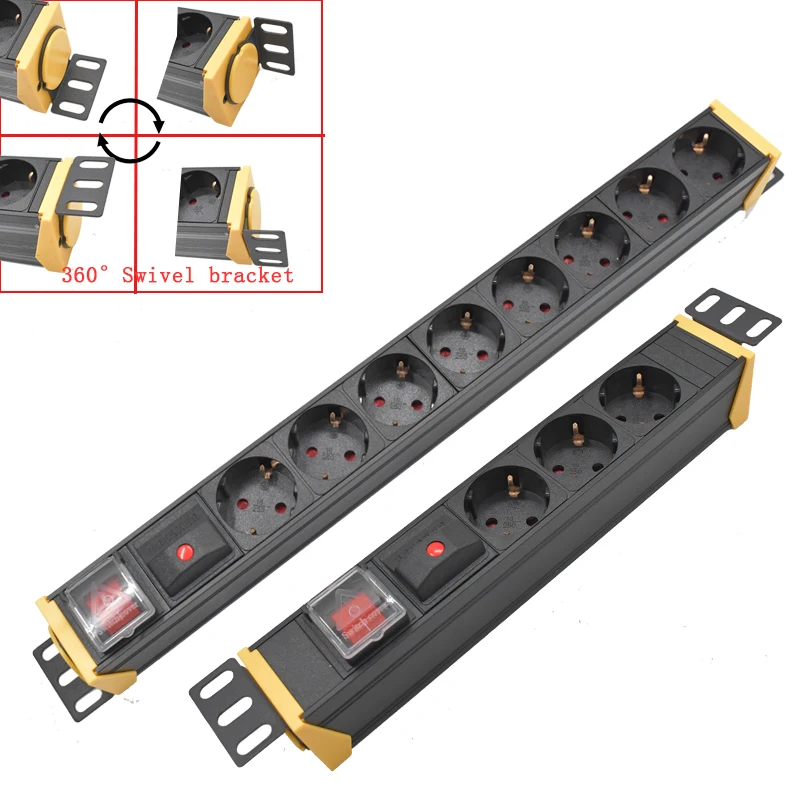 360 Swivel bracket PDU Power Distribution Unit Power strip 16A EU Plug Socket Outlet 2m Extension Cord Over protection