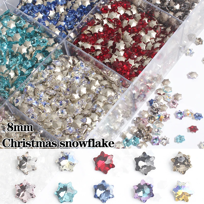 Christmas Snowflak Combination Design High Quality K9 Glass Nail Art Rhinestone Pointback DIY Necklace Manicure Diamond