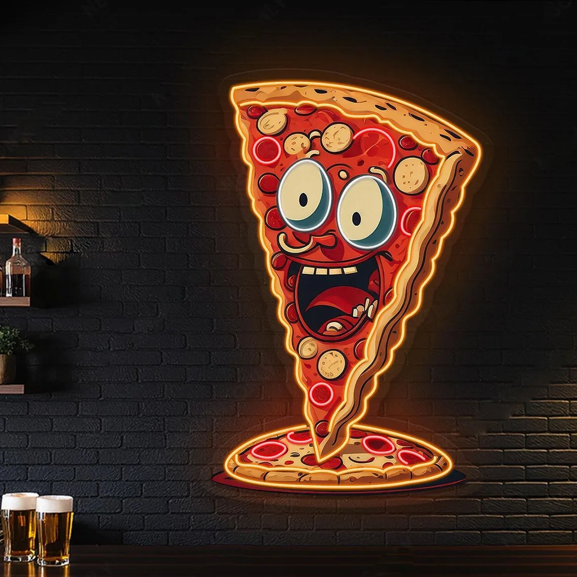 Insane Pizza Slice Neon Sign,Full Color Pizza Wall Art,Crazy Pizza Neon Sign,Fast Food Neon,Food Lover Gift,Business Neon Sign