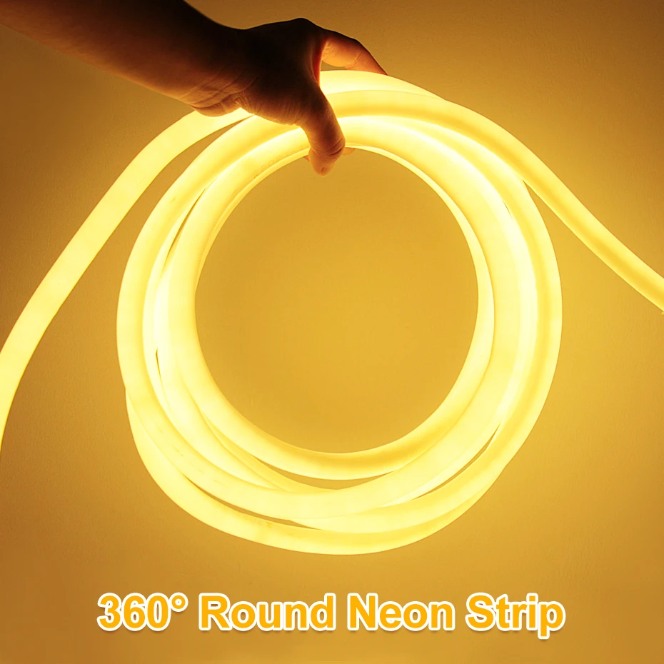 1m-100m Waterproof 220V Led Strip Light 120 LEDs/m SMD2835 360 Round Neon Flexible Tape Neon Rope Lights IP67 for Outdoor Decor