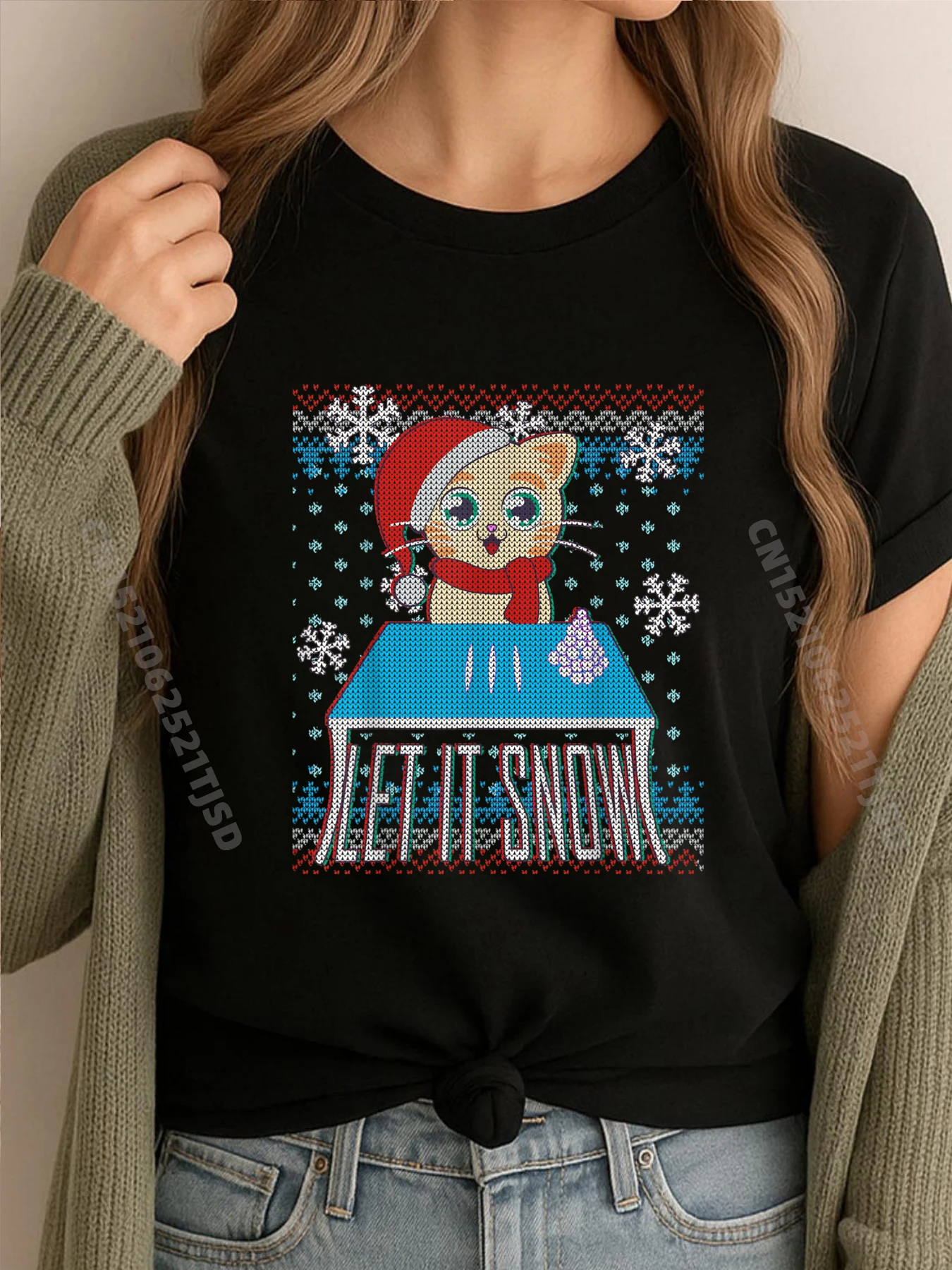 

Funny X Mas Let It Snow Cat Ugly Christmas Mens Graphic Tshirts Harajuku Gift
