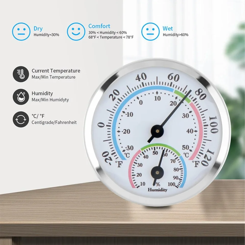 Pointer-style Temperature and Humidity Meter, Dual-function for Measuring Temperature and Humidity, Indoor Electronic Temperature and Humidity Sensor With Pressure Gauge, Household Thermometer