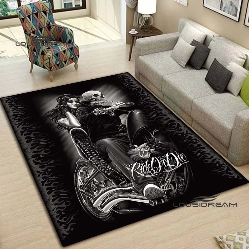 

Skeleton Motorcycle Carpet and Rug Ride or Die Skull flannel Living room Bedroom Large area soft rug Home Children room floorMat