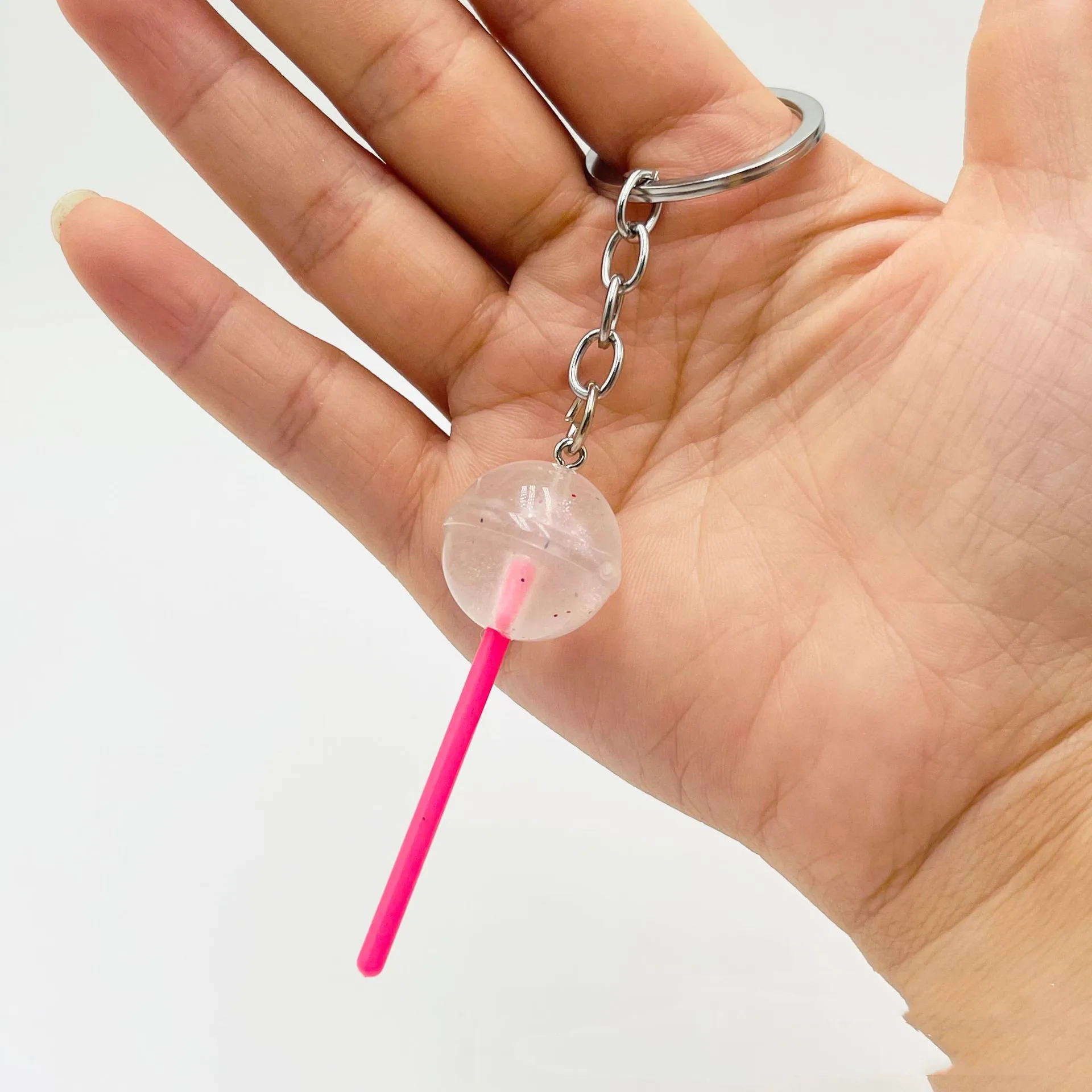 1PCS Simulation lollipop keychain transparent luminous resin accessories candy bag ornaments creative gifts spot. Random color