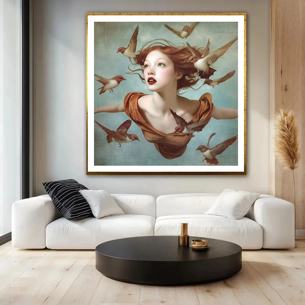Surrealistisches Blumenmädchen-Porträt, Leinwandbild, Wandkunst, Blumenkopf-Figur, Poster und Druck für Wohnzimmer, ästhetische Dekoration ﻿ – Detail 4