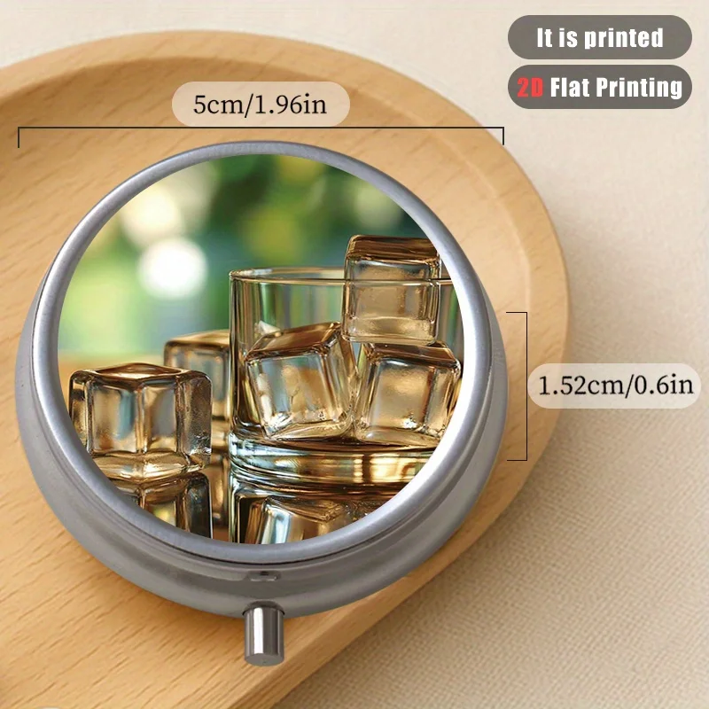 Ice Cube 16 Printed Round Multi-Purpose Metal Box, Compact Portable Design with 3 Barrier Layers, Suitable for Travel, Outdoor Exercise, Vitamin Storage, Multi-Layer Storage Box, Small Gift Collection Box, Printed Locations May Vary