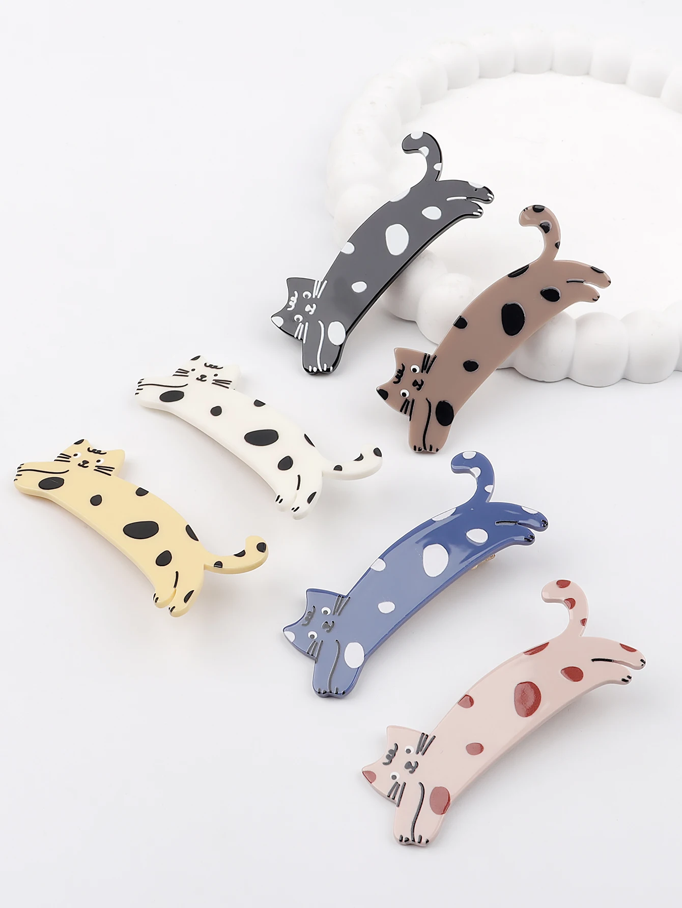 6pcs Fashion Cartoon Spotted Cat Cute Funny Hair Clip Colorful Girl Side Broken Hair Duckbill Clip Female Fun Animal Hair