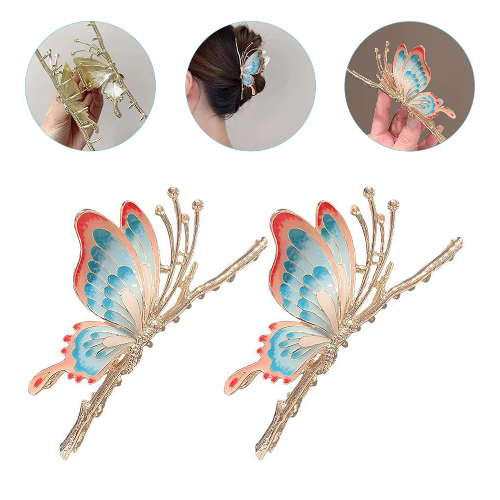 

2 Pcs Elegant Butterfly Clip Durable Hair Clips Butterflies Jaw Hairpin Claw for Short Alloy Party Accessories Curly