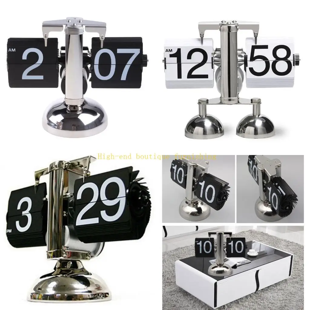 L9NB Automatic Turn Page Clock for Creative Retro Digital Down Clocks Ornament for Home Bedroom Office Desk Decoration