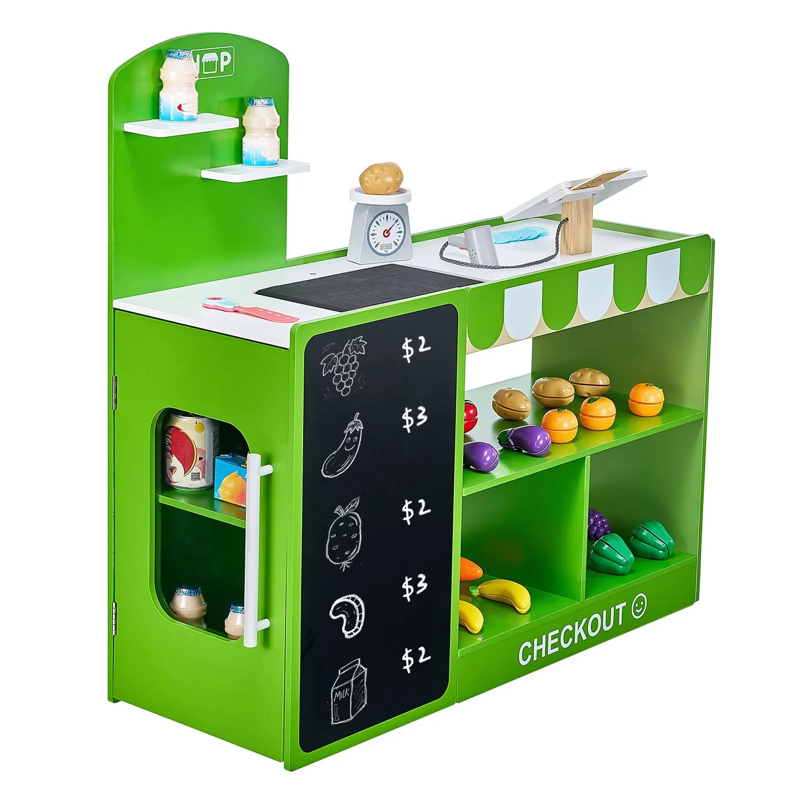Supermarkt für Kinder, 81,5 x 30,7 x 85 cm, Kinder-Einkaufsspielzeug, Lebensmittelgeschäft aus MDF mit Einkaufstasche, Laufband, S – Detail 3