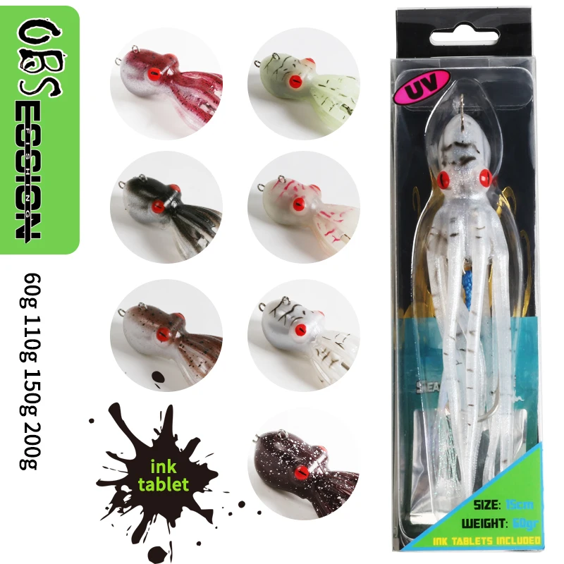 

OBSESSION 60g 110g 150g 200g Octopus Lure UV Jigging Lures Saltwater TPE Squid Jigs Slow Pitch Trolling Bait With Assist Hooks