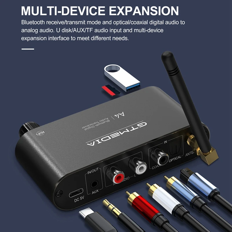 GTMEDIA A4 Bluetooth 5.1 Receiver Wireless Audio Adapter With RCA, 3.5Mm Jack, SBC/AAC Decoding For TV, Car