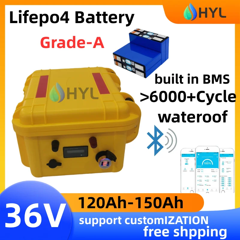 

Литиевая батарея lifepo4 36 В, 120 Ач, 150 Ач, приложение BMS Bluetooth для колес 4000 Вт, легко, скутера, бато, вуальта d