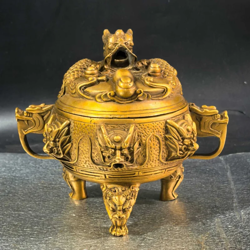 Brass Kowloon , Dragon Travels the World , Sandalwood Incense Burner, Home Decorative Craft O