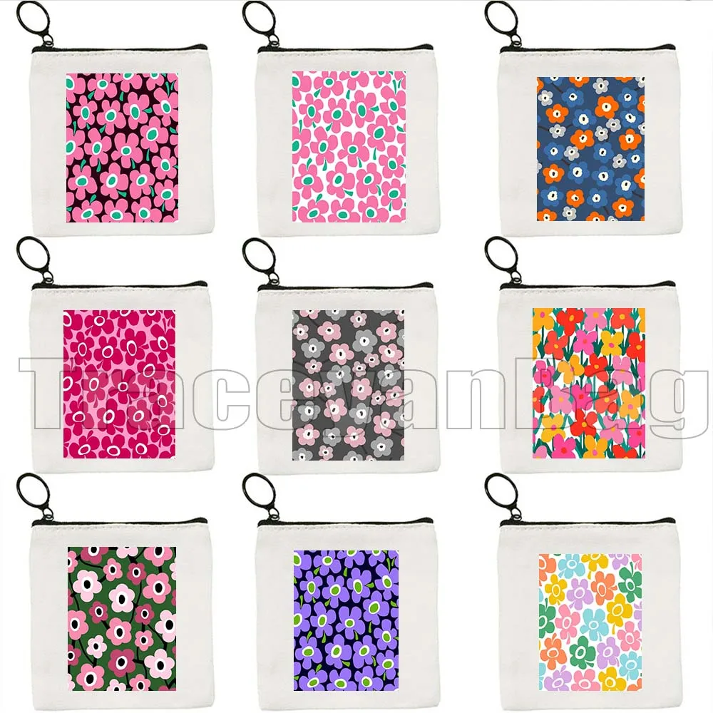 

Tropical Floral Poppies Colorful Retro Iconic Modern Scandinavian Flowers Pattern Canvas Coin Purse Key Case Bag Wallet Pouch